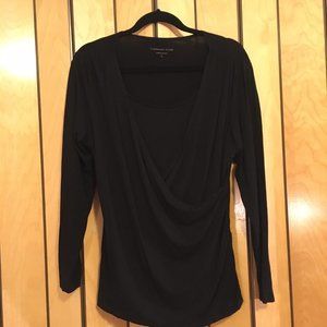 Coldwater Creek Faux Wrap Pullover Blouse Black L